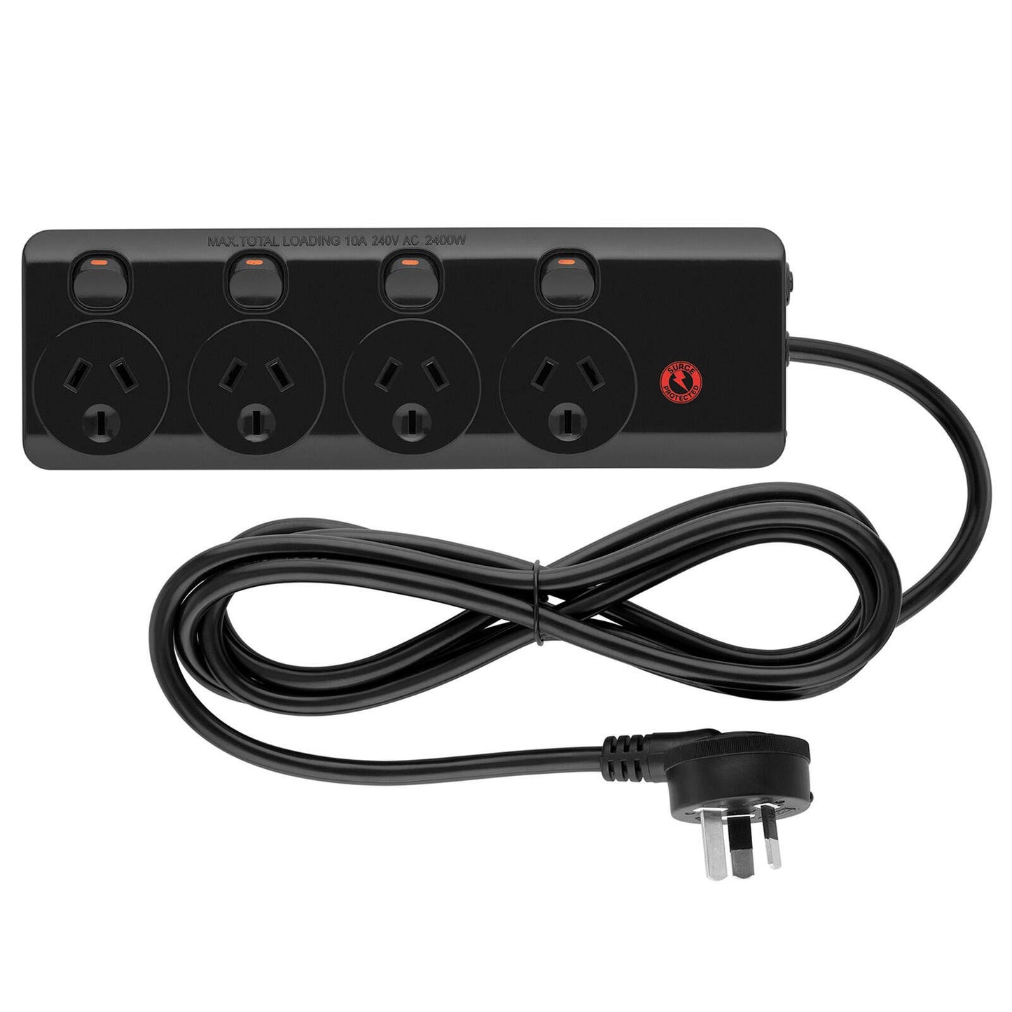 Arlec Black Surge Protected Powerboard - 4 Outlet - 3m