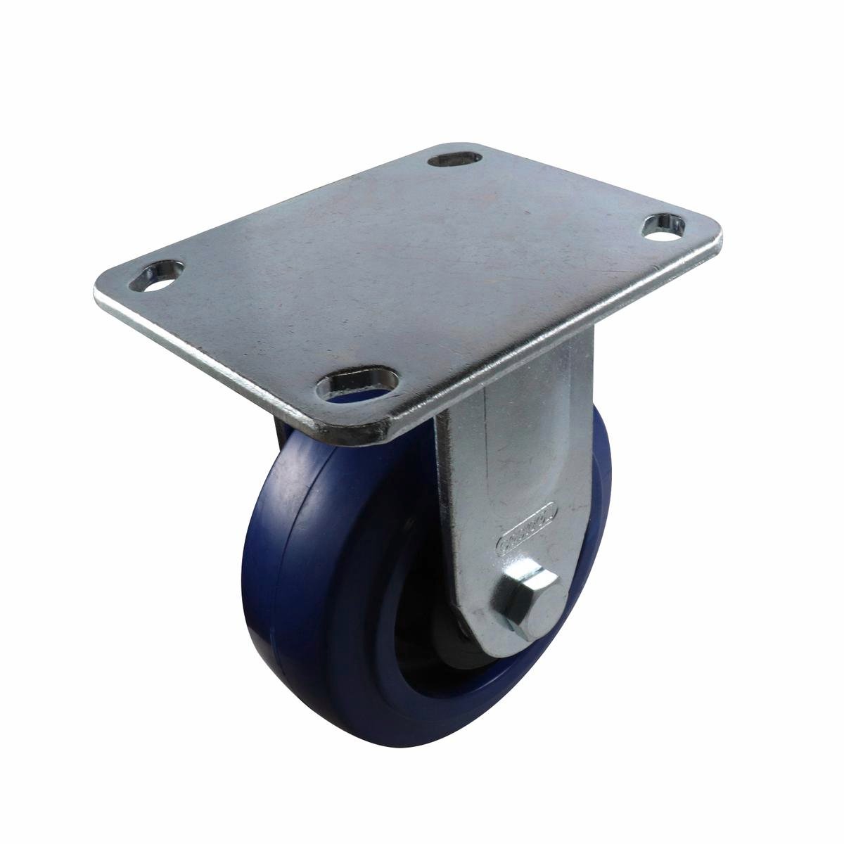 Easyroll Fixed Plate Castor - 125mm - Blue Elastic Rubber - Non-Marking