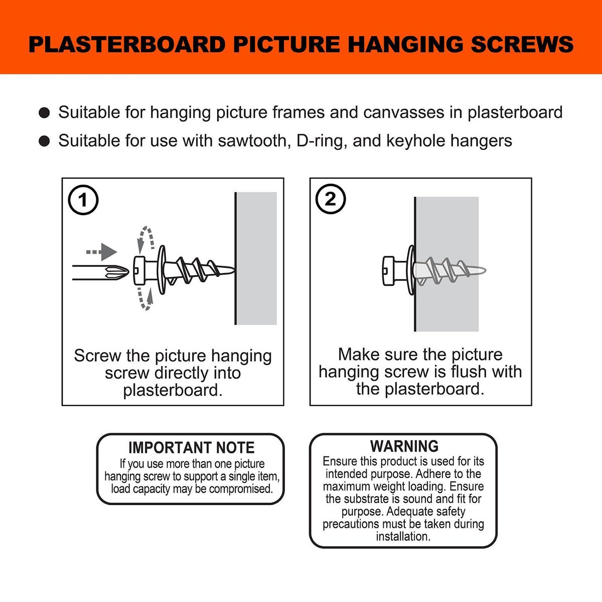Everhang Picture Hanging Screws - 10kg - Steel - Self-Drilling - 10 Pack