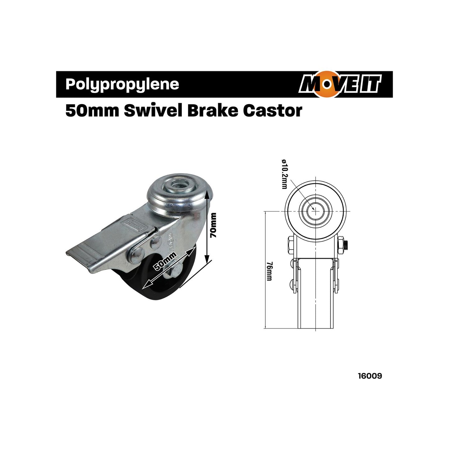 Move It Hole Swivel Castor - 50mm