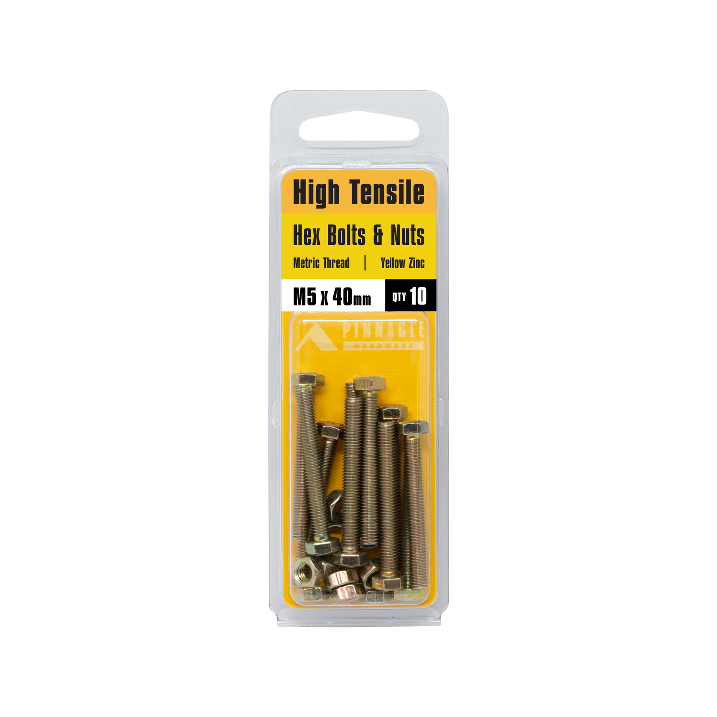 Pinnacle Hex Bolt and Nut - 5 x 40mm - Yellow - 10 Pack