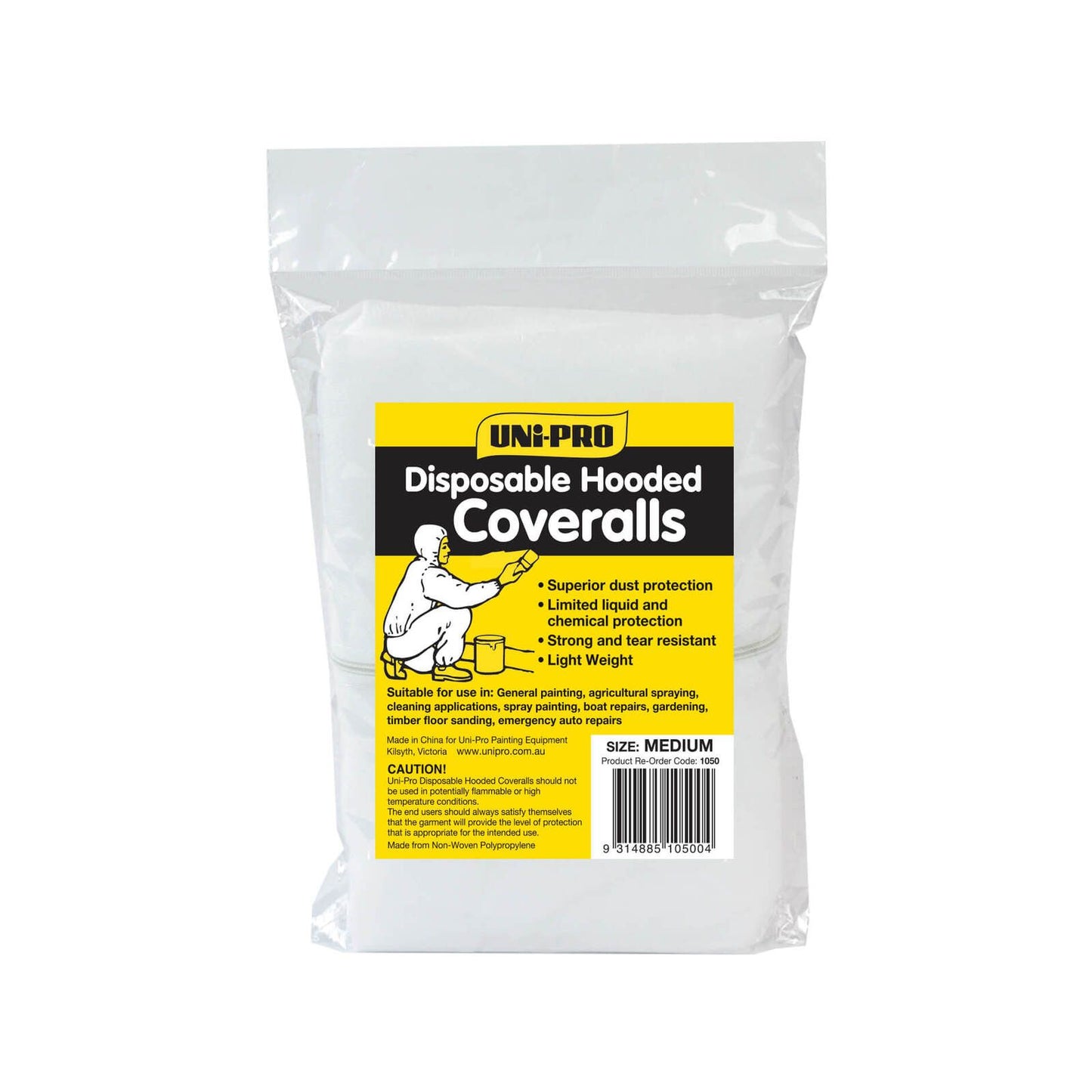 Uni Pro Medium Disposable Hooded Coveralls - White