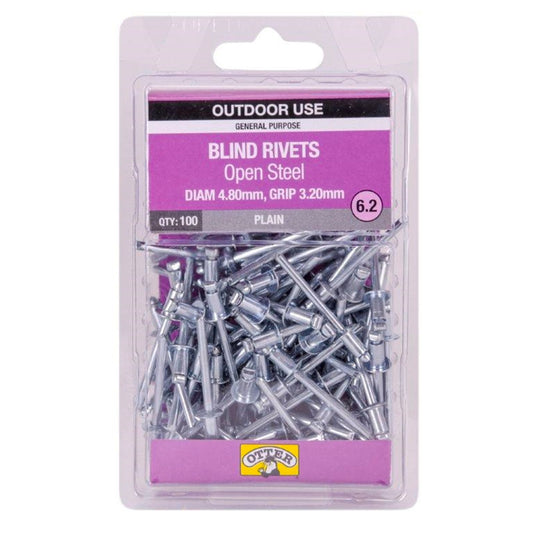 Otter Open Steel Blind Rivets - 8 x 3.2mm - 100 Pack