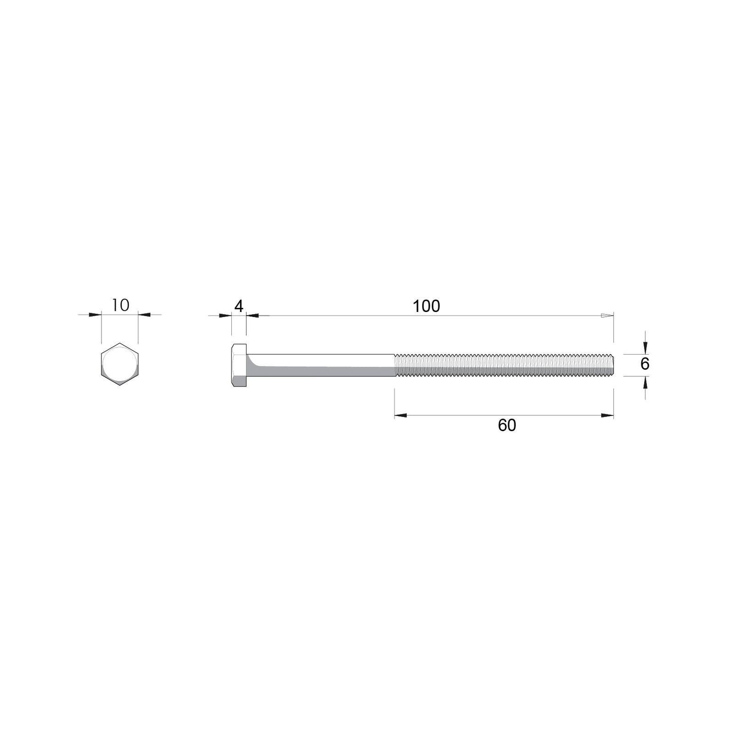 Zenith Hot Dipped Galvanised Hex Head Bolt - M6 x 100mm