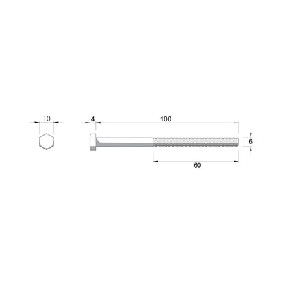Zenith Hot Dipped Galvanised Hex Head Bolt - M6 x 100mm