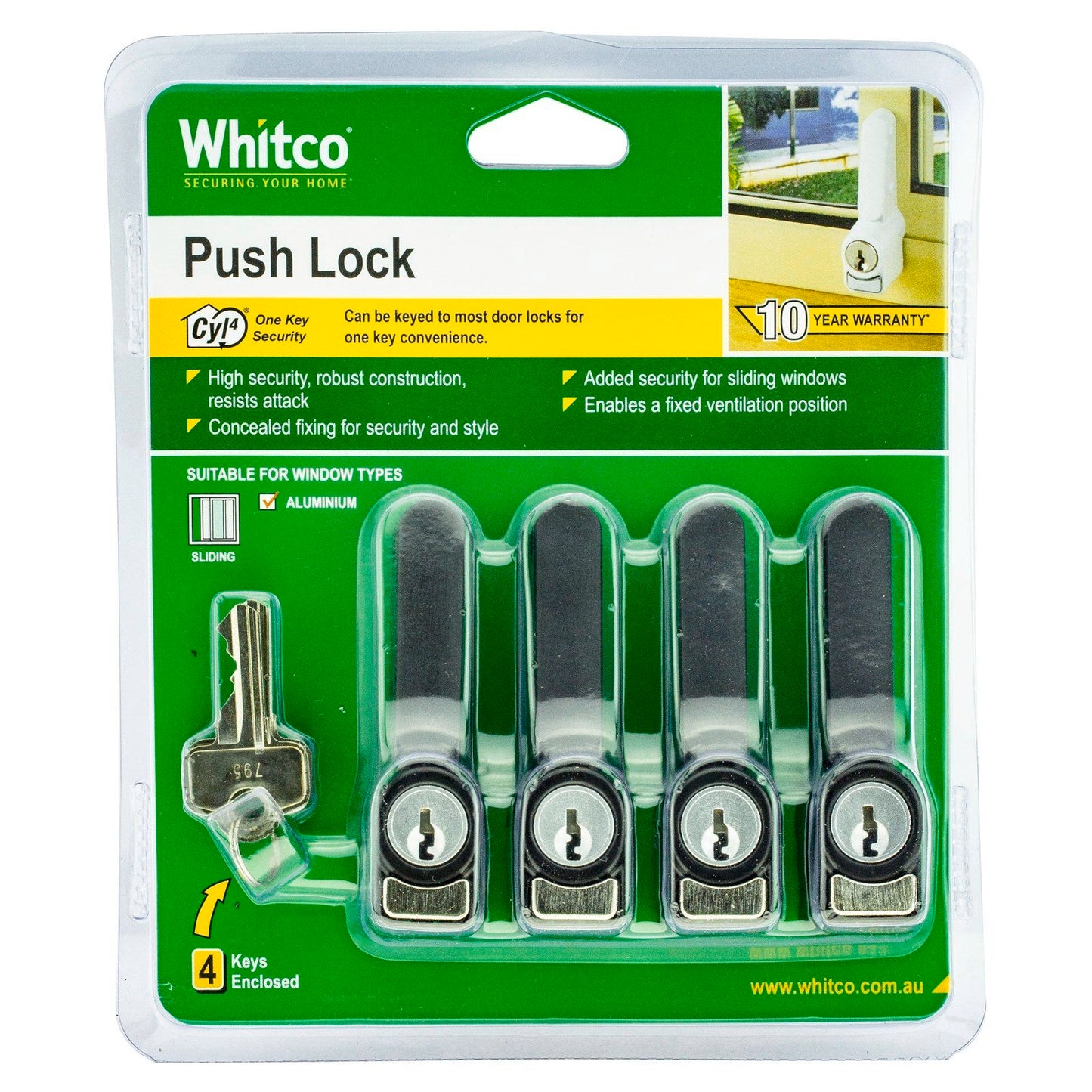 Whitco Sliding Window Lock - 13 x 81 x 37mm - 4 Pack