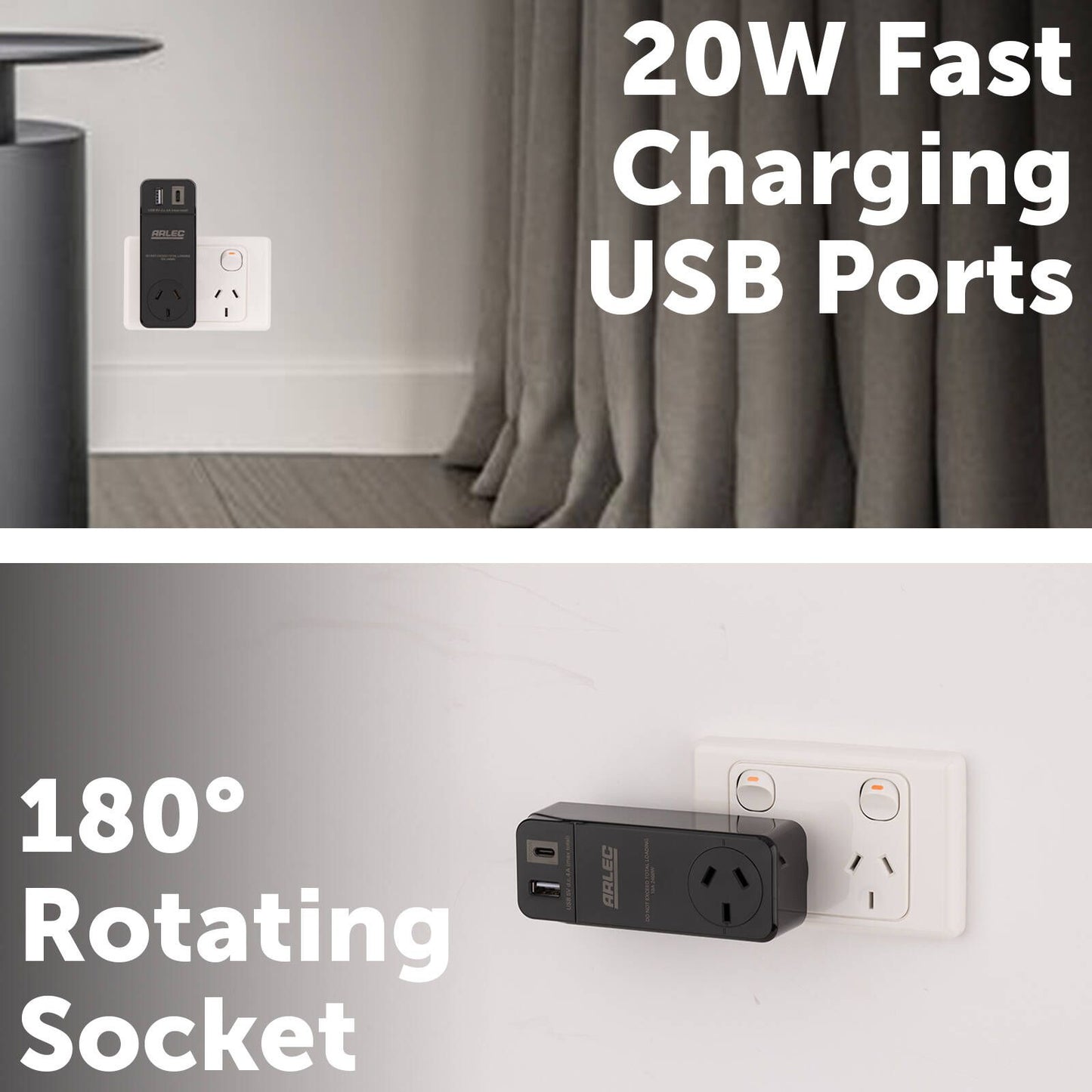 Arlec Power Adaptor PD20W USB - Black