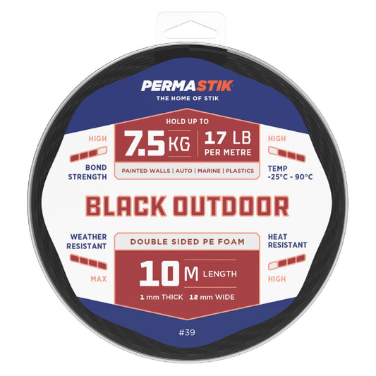 Permastik Black Outdoor Mounting Tape 12mm x 10m