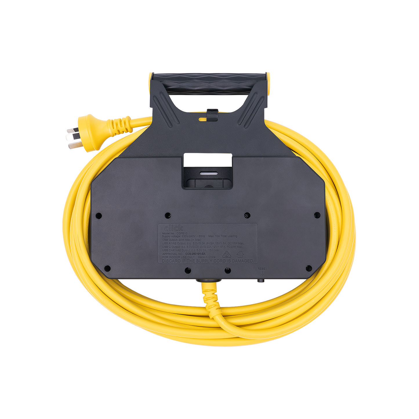 Click Cord Wall Mountable Power Board - 10m - 3 Outlet