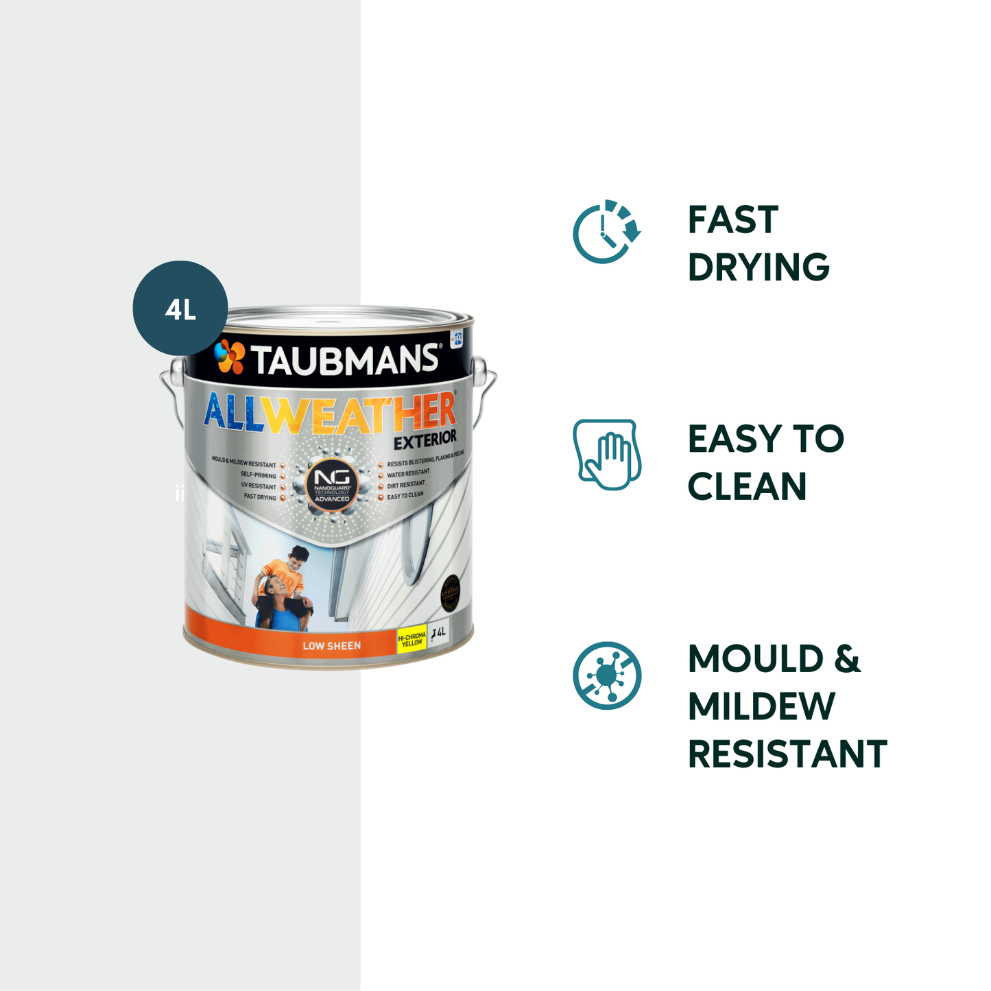 Taubmans All Weather Exterior Paint - 4L - Hi C Yellow - Low Sheen