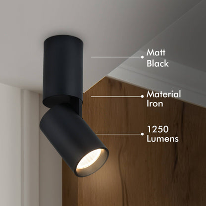 Verve Black Phoebe Adjustable LED Spotlight - 15W - 1250 Lumens