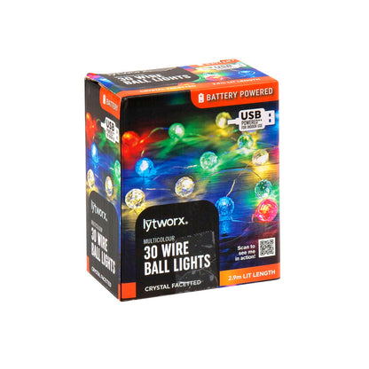 Lytworx 30 Multicolour Wire Ball Lights - 2.9m