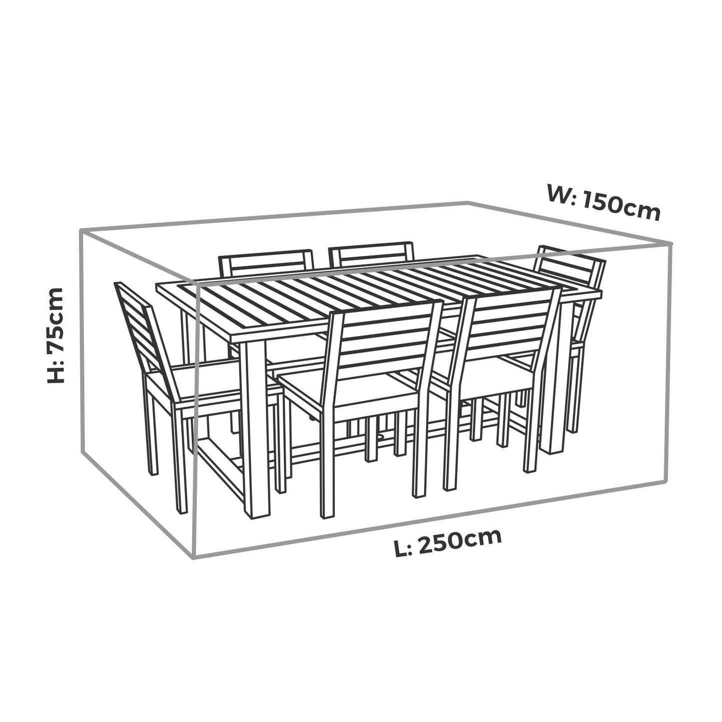 Mojo Medium Rectangle Table & Chairs Cover - 2500 x 750 x 1500mm