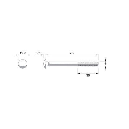 Zenith Hot Dip Galvanised Cup Head Bolts & Nuts - M6 x 75mm - 25 Pack