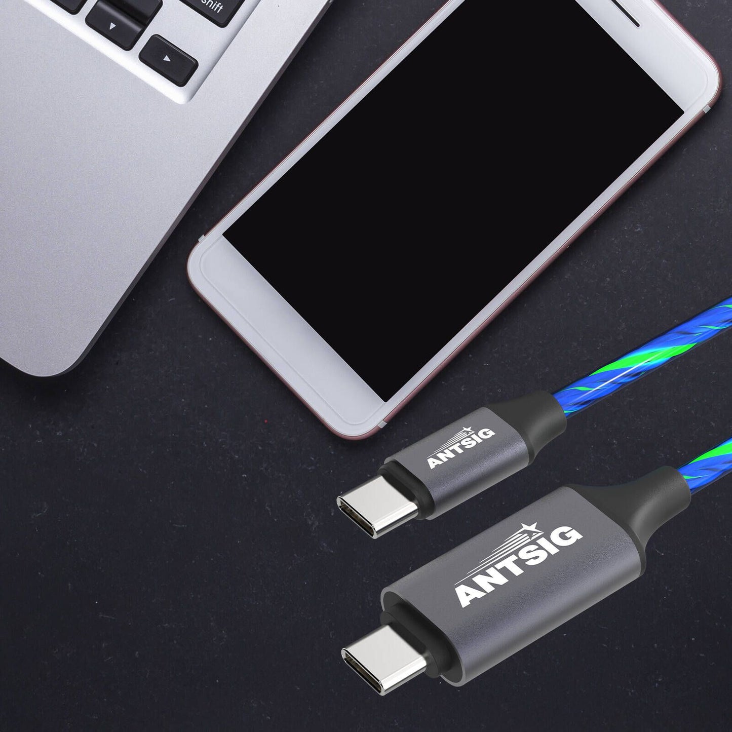 Antsig USB C to USB C Light Up Cable - 1m - Blue