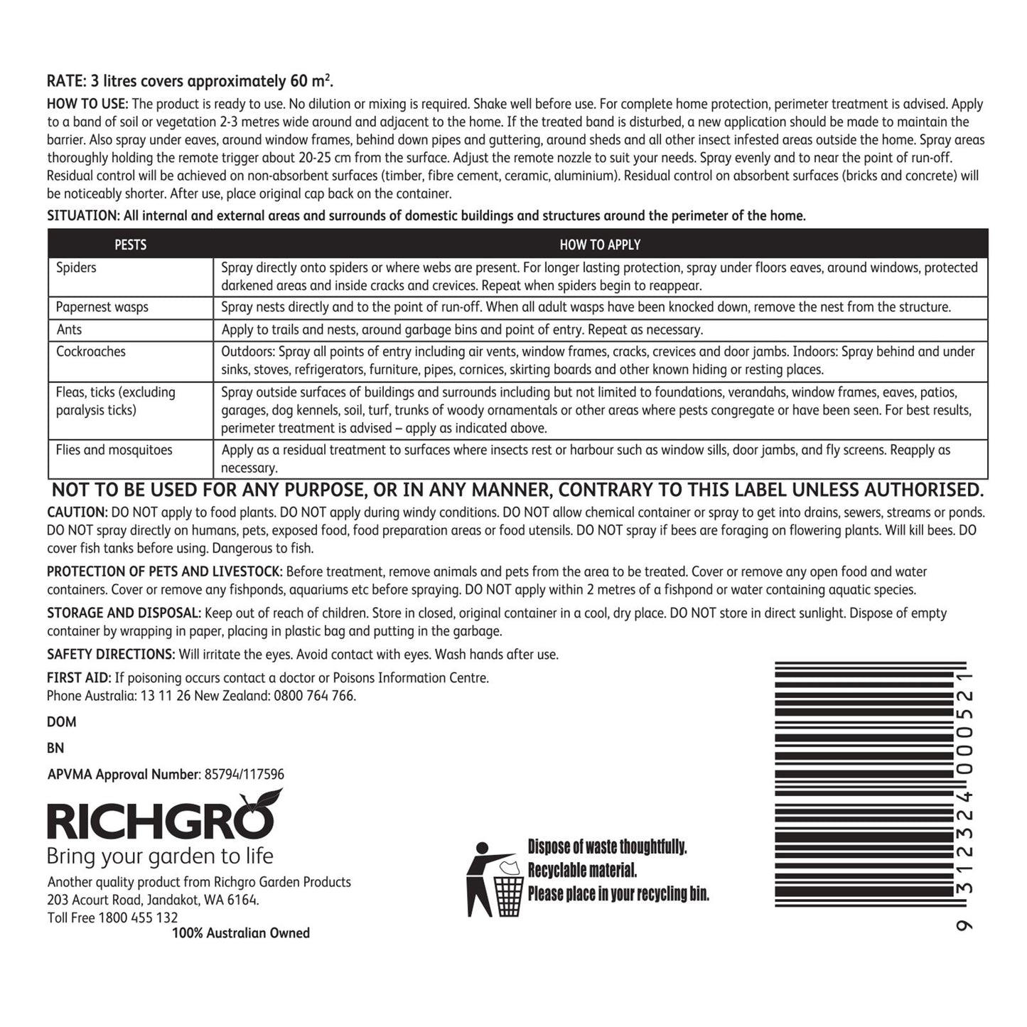 Richgro Indoor Outdoor Surface Spray 3L
