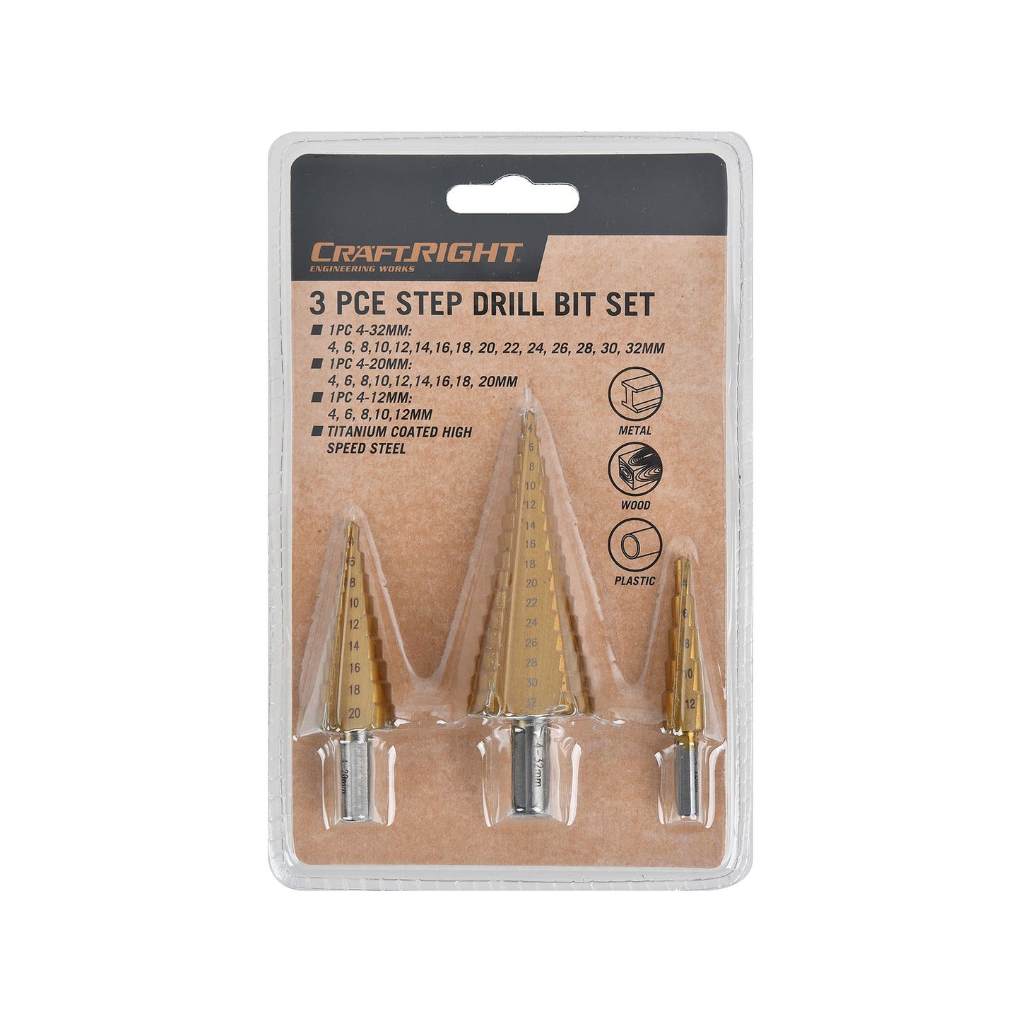 Craftright Step Drill Set - 3 Piece - 4-32mm, 4-20mm, 4-12mm