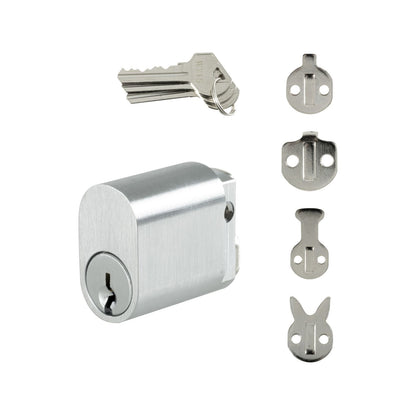 Rolltrak Commercial Security Oval Cylinder Lock - Satin Chrome - 18 x 31 x 36mm - 6-Pin