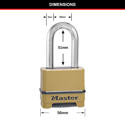 Master Lock Excell Combo Padlock - 56mm - 51mm Shackle - 4-Digit