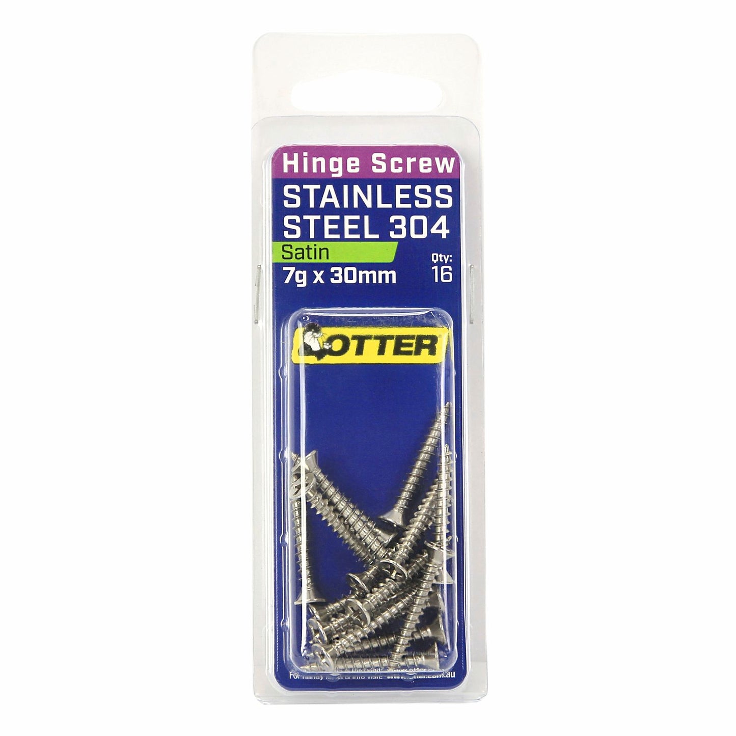 Otter Satin Stainless Steel Hinge Screws - 7 x 30mm - 16 Pack