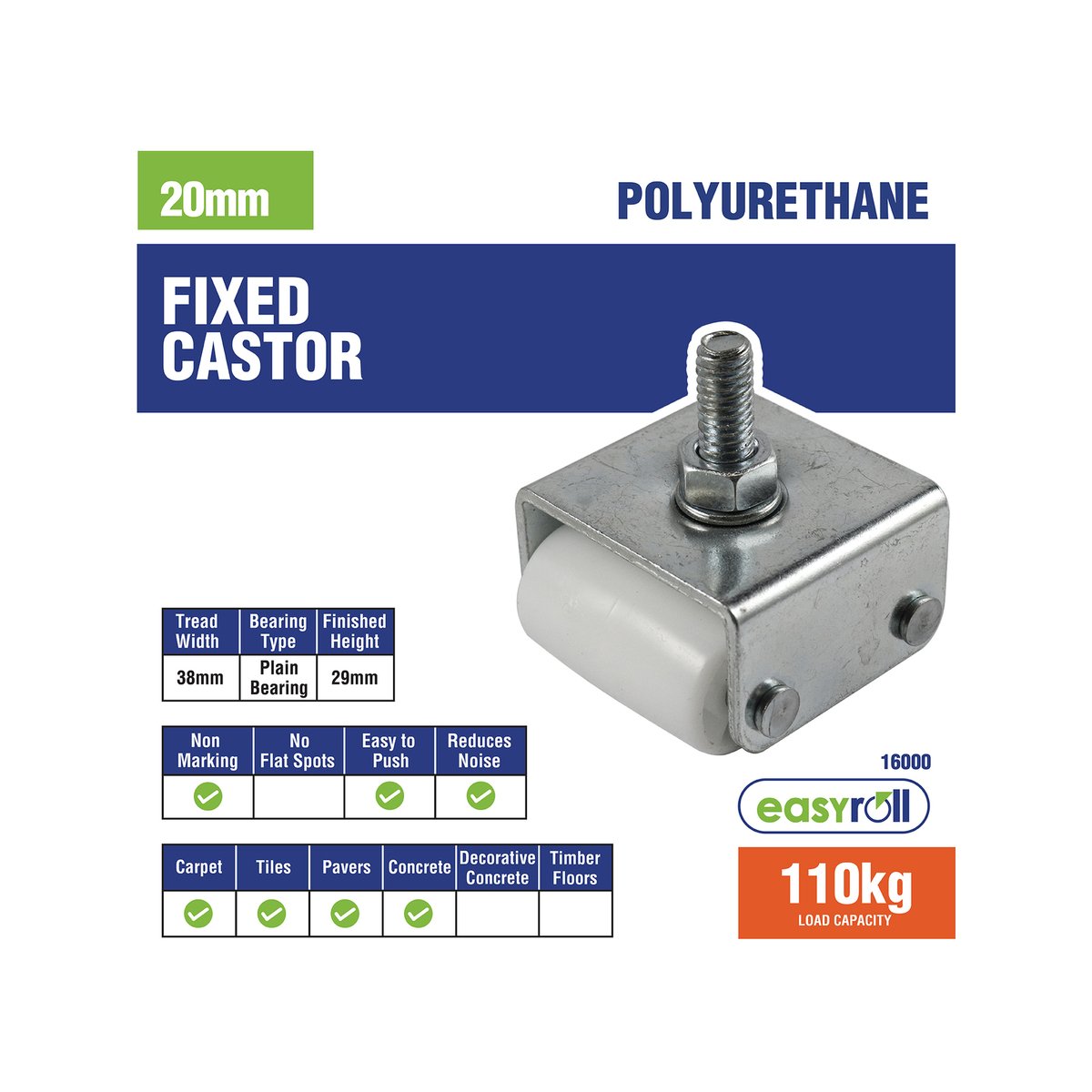 Easyroll Appliance Castor - 29mm - Polypropylene - 110kg Load Capacity