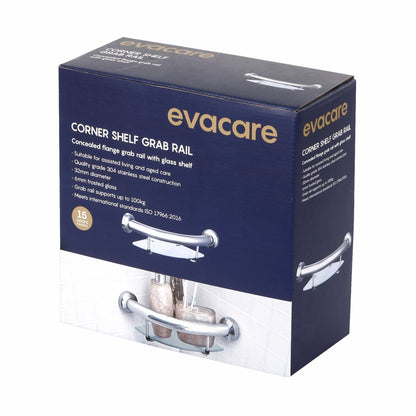 Evekare Corner Shelf With Grab Rail - 260mm Stainless Steel - Safety