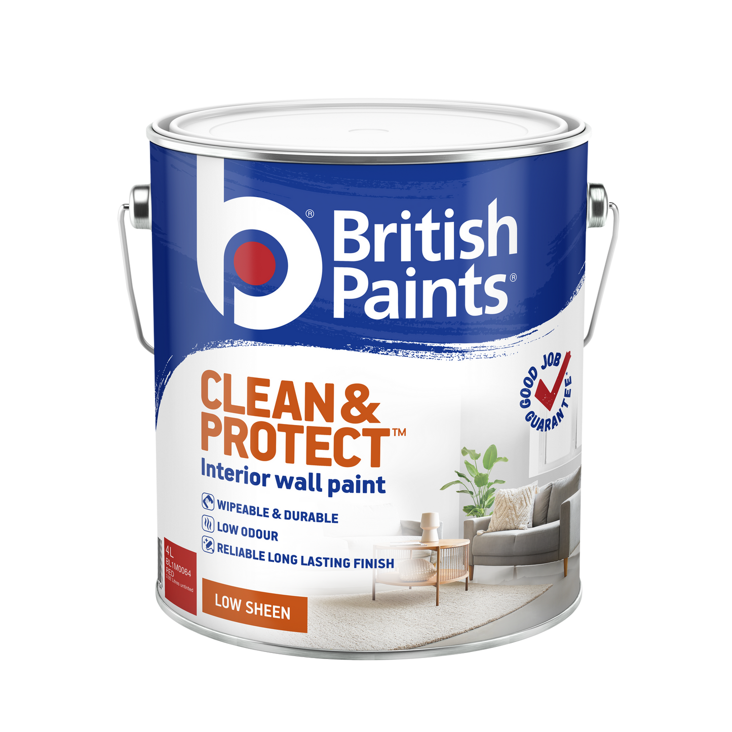 British Paints Red Low Sheen Interior Paint - 4L