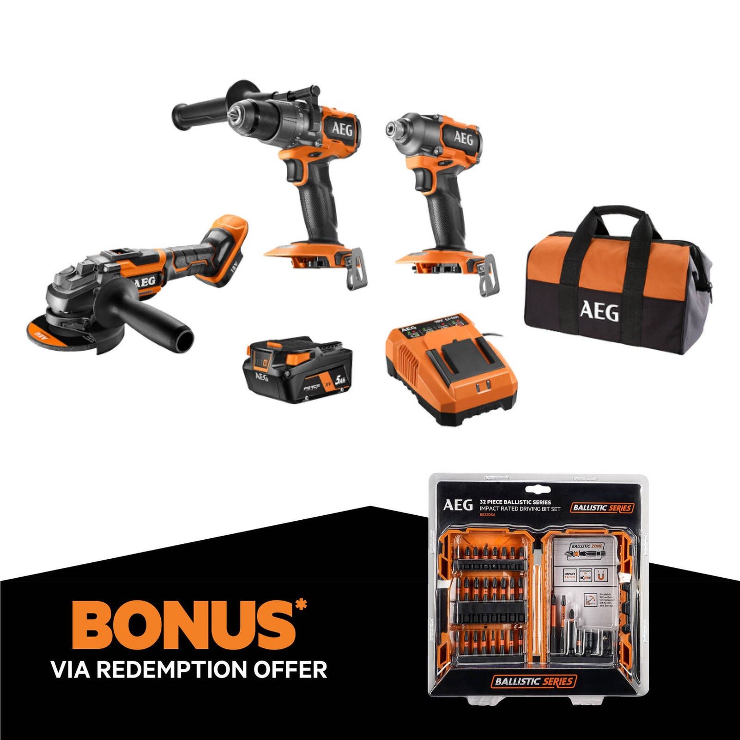 AEG Brushless Force Kit - 18V - 3 Piece - 5.0Ah
