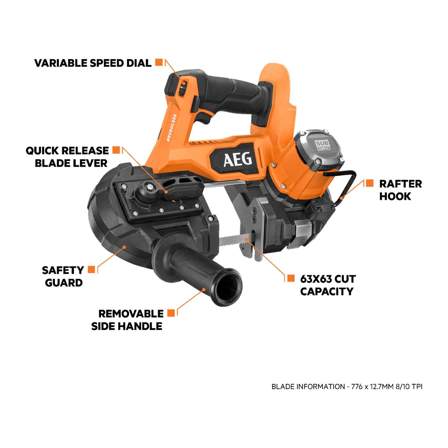 AEG Sub Compact Brushless Band Saw - 18V - 63mm