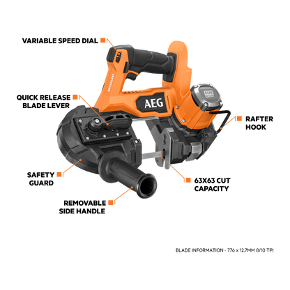 AEG Sub Compact Brushless Band Saw - 18V - 63mm