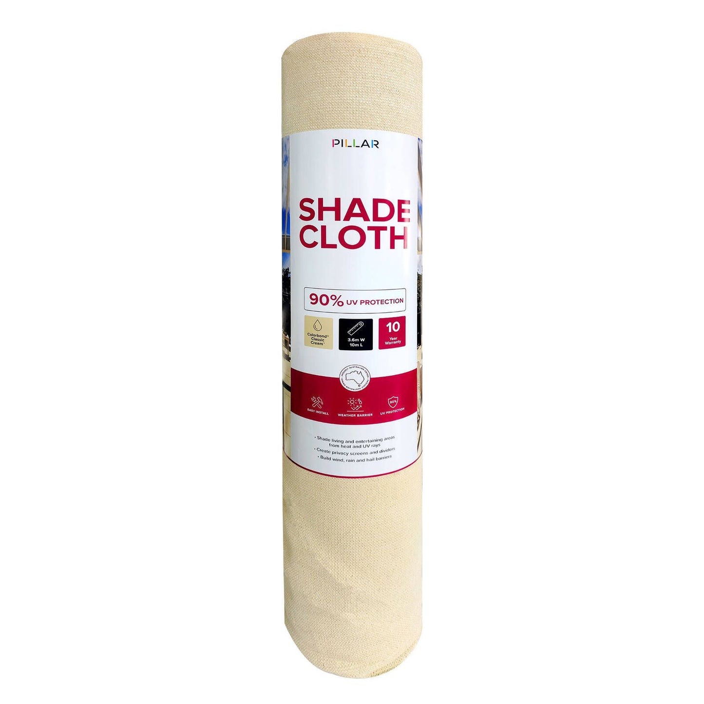 Pillar Shade Cloth - 66 x 10m - Cream - 90% UV
