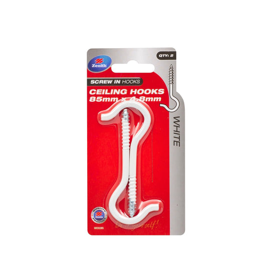 Zenith White Screw In Ceiling Hook 85 x 4.8mm - 2 Pack