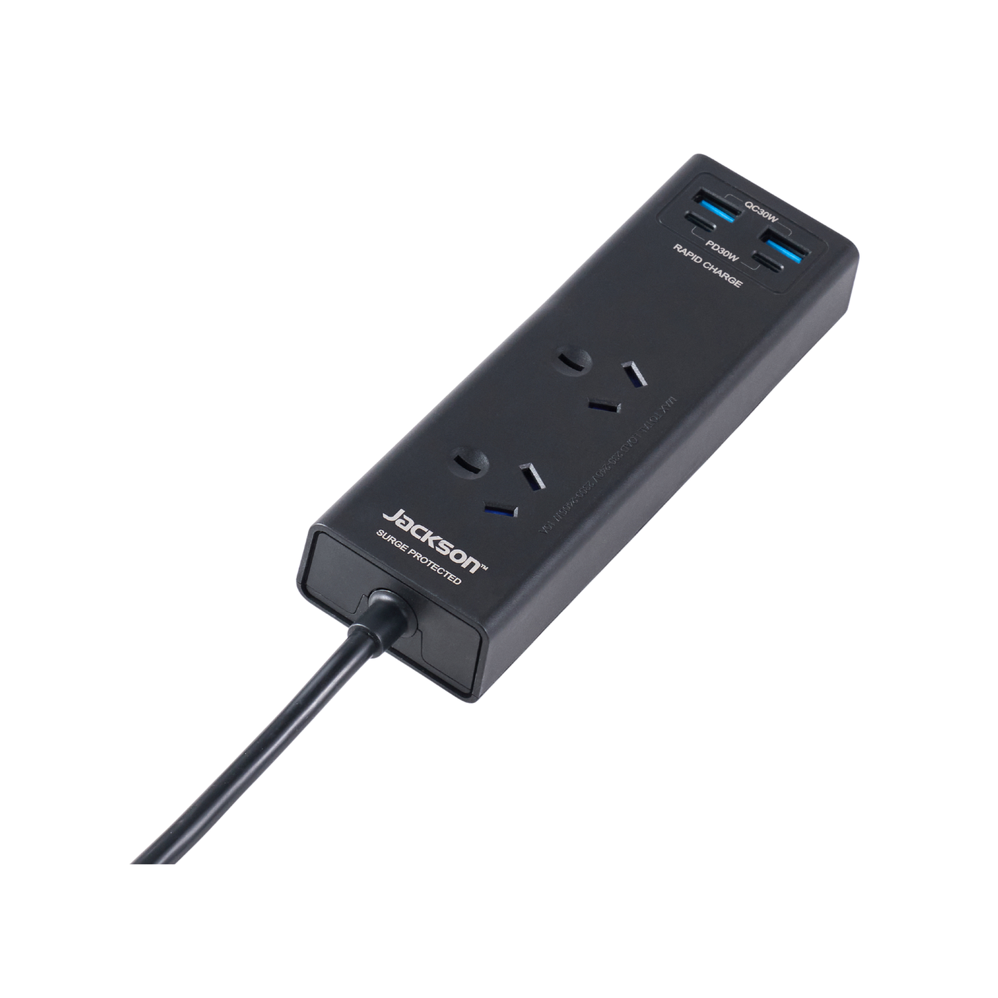 Jackson Portable Powerboard - 2 Outlet - 2x USB-A, 2x USB-C - 30W - Black