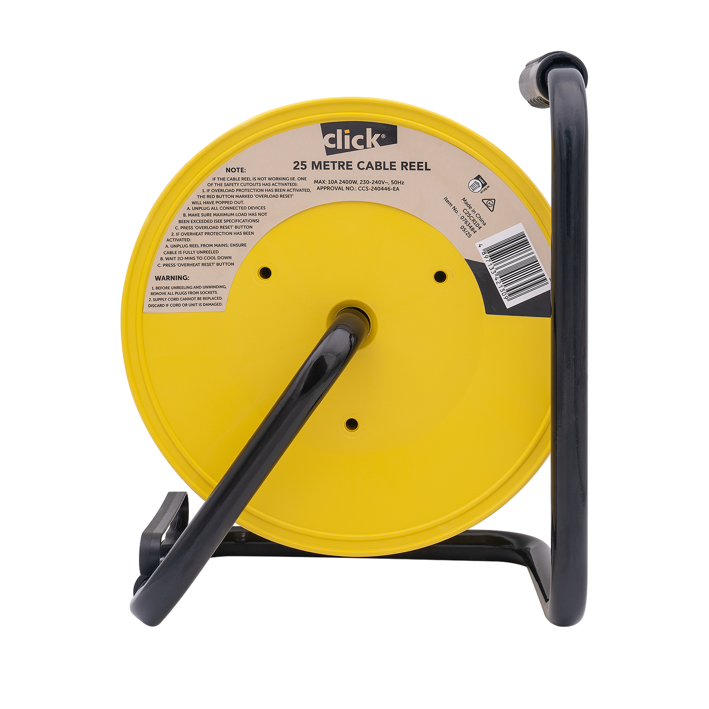 Click Heavy Duty Yellow Cable Reel - 25m - 4 Outlet