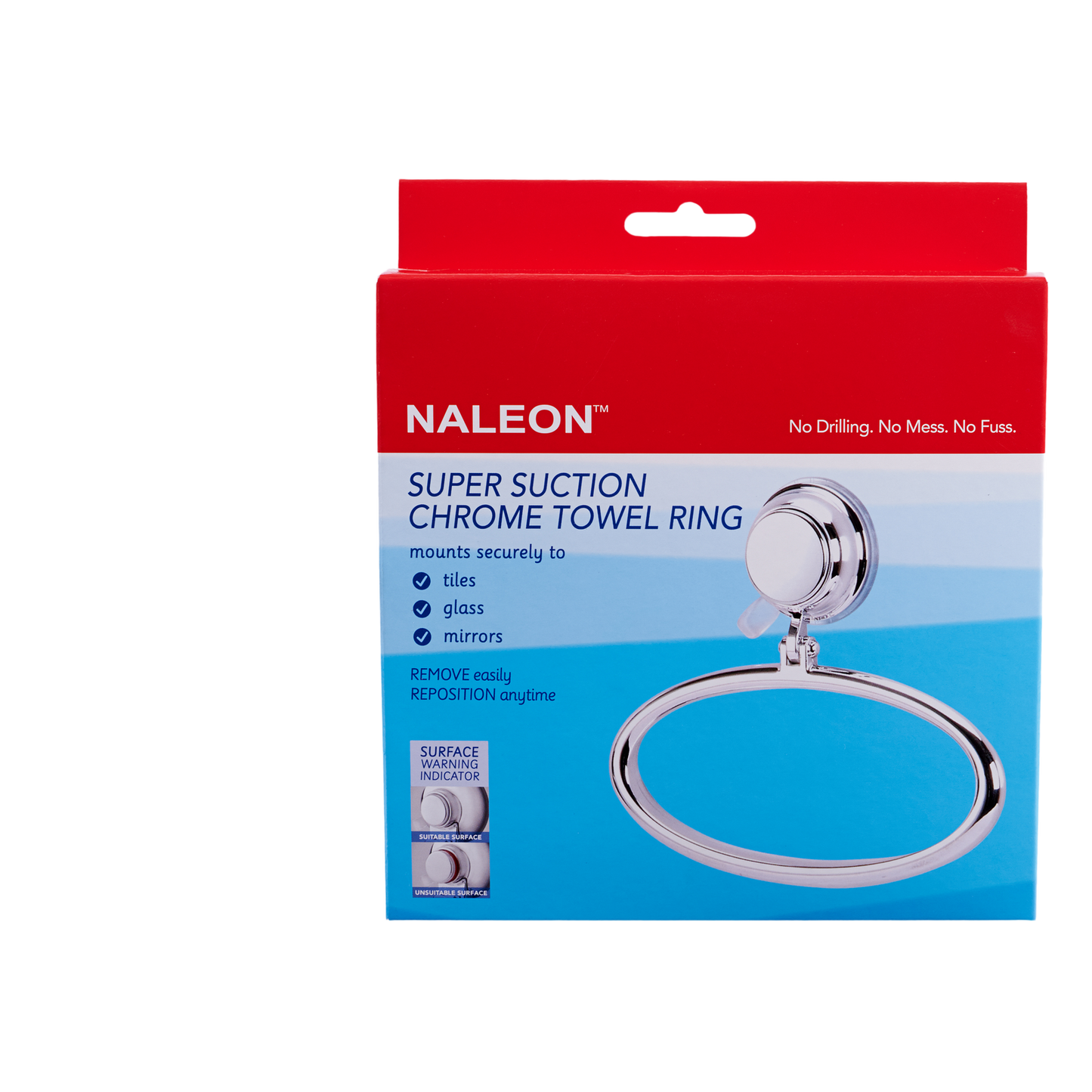 Naleon Chrome Super Suction Towel Ring - 180 x 160 x 40mm