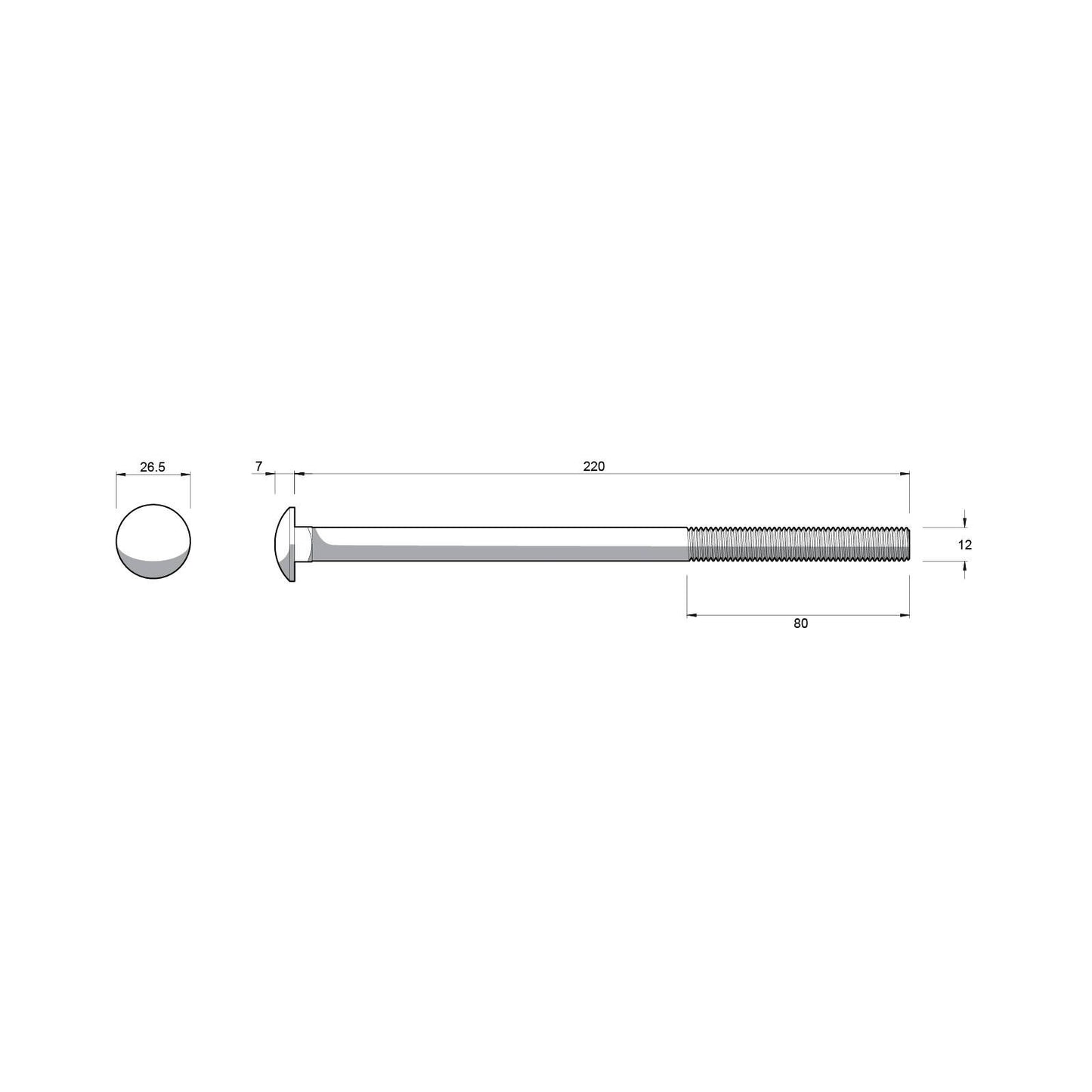 Zenith Hot Dip Galvanised Cup Head Bolts & Nuts - M12 x 220mm - 12 Pack