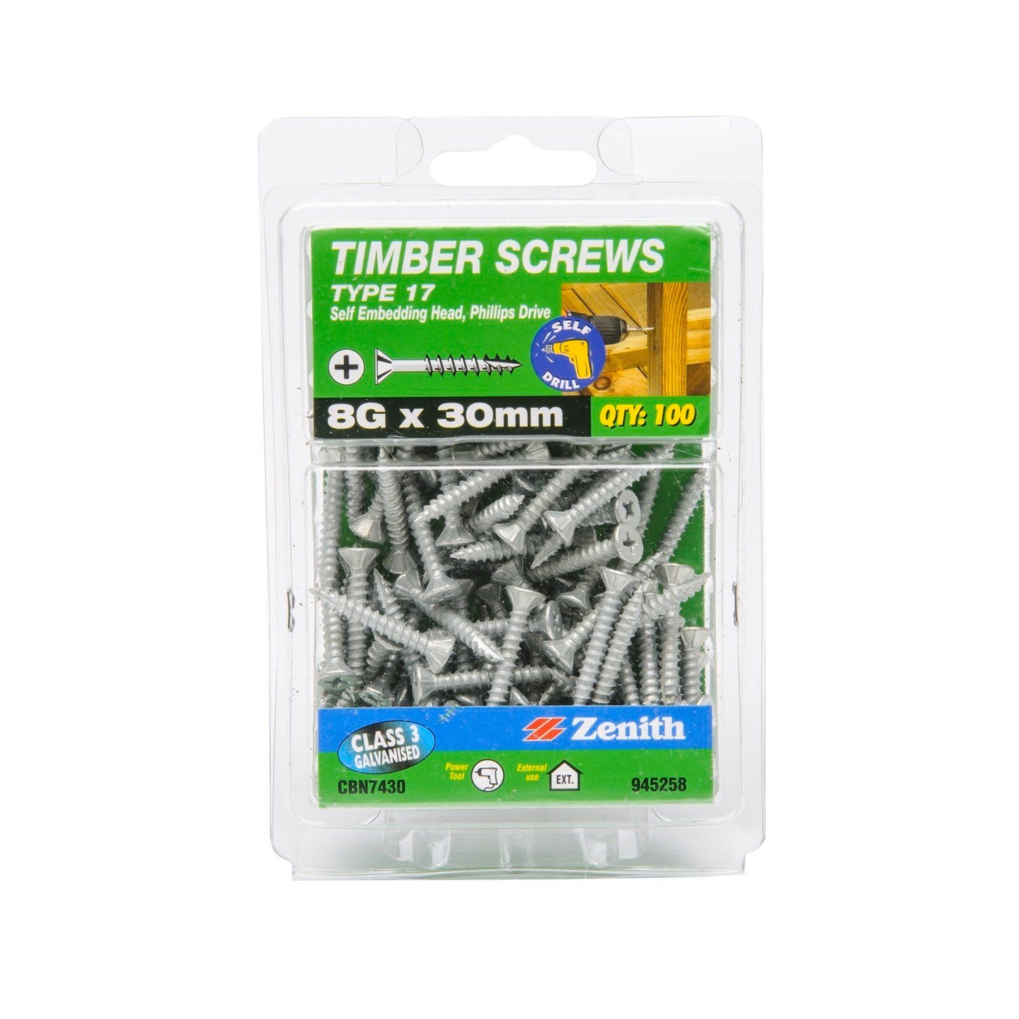 Zenith Timber Screws - 8g x 30mm - 100 Pack