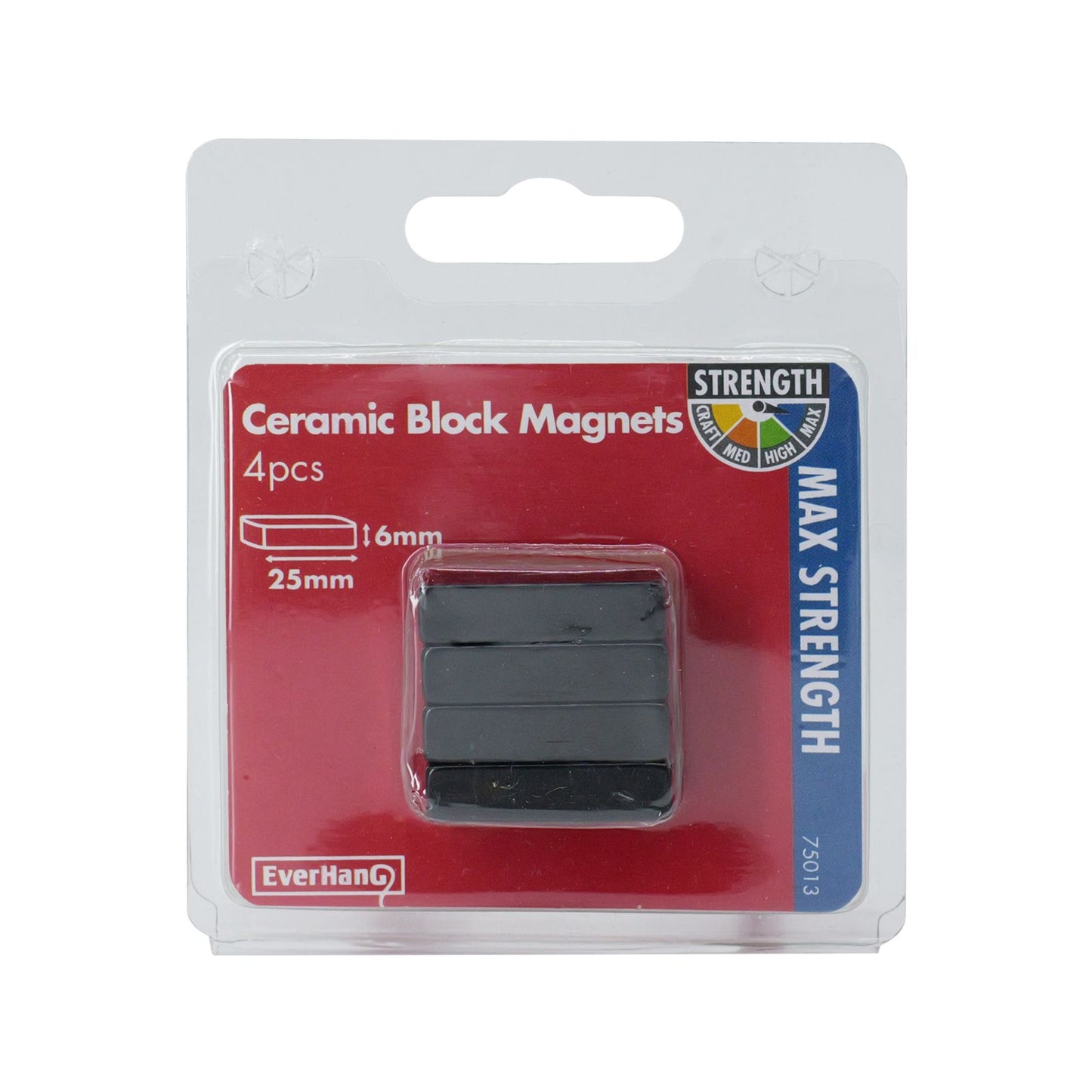 Everhang Rare Earth Block Magnet - 25 x 12.5mm - 4 Pack - Black