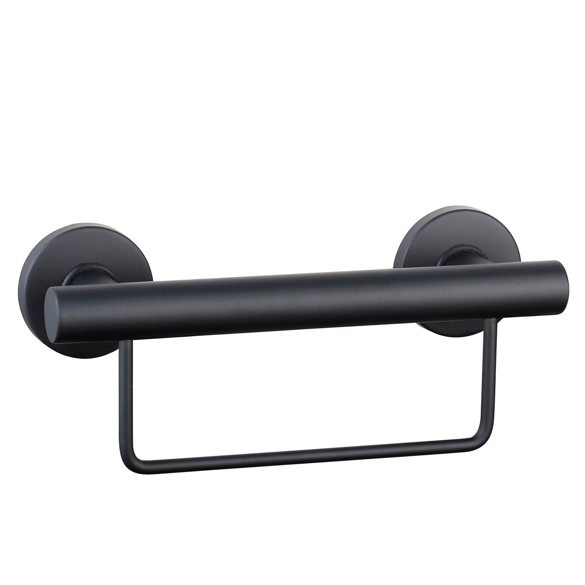 Evekare 300mm Black Towel Rail with Grab Rail - Stainless Steel - 250kg Capacity