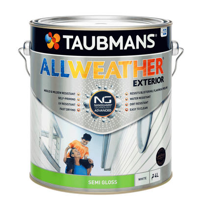 Taubmans All Weather Exterior Paint - 4L - White - Semi Gloss