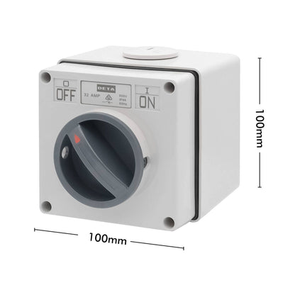 Deta IP66 Weatherproof 2 Pole Isolator - 32A - Grey