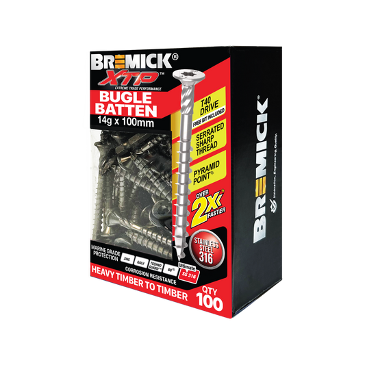 Bremick XTP Bugle Batten - 14g x 100mm - Stainless Steel 316 - 100 Pack