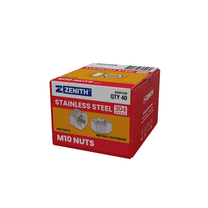 Zenith M10 Hex Nuts - Stainless Steel 304 - 40 Pack