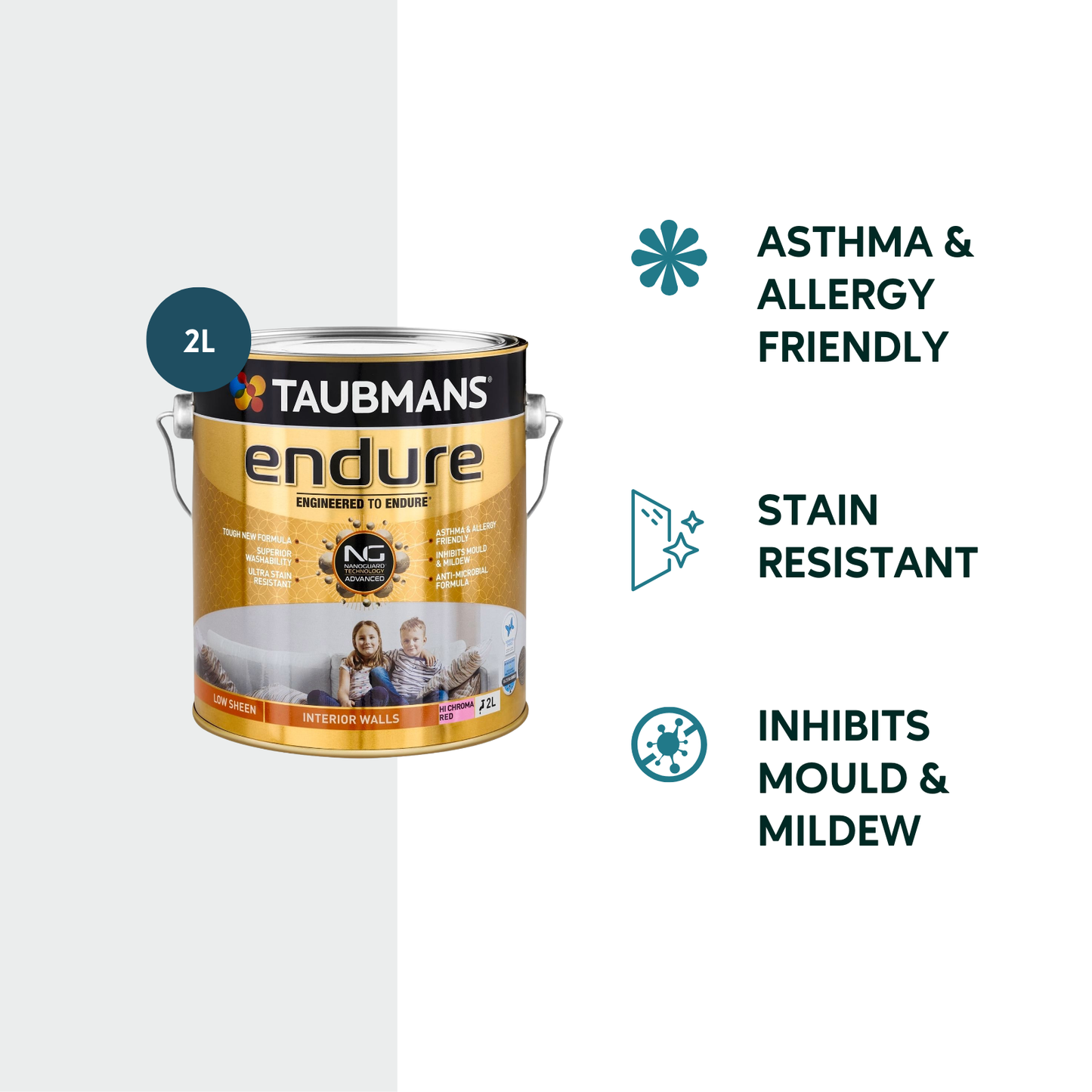 Taubmans Endure Interior Walls Paint - 2L - Hi C Red - Low Sheen
