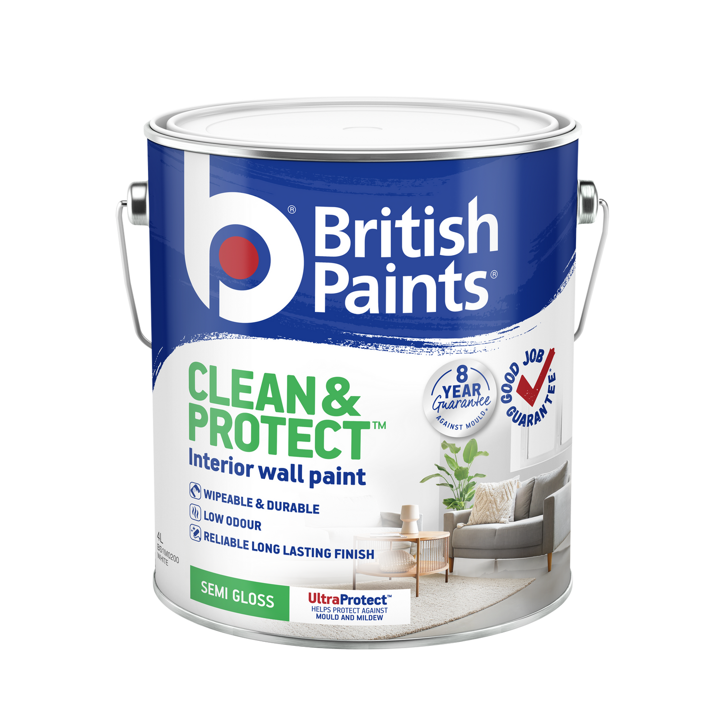 British Paints White Semi Gloss Interior Paint - 4L