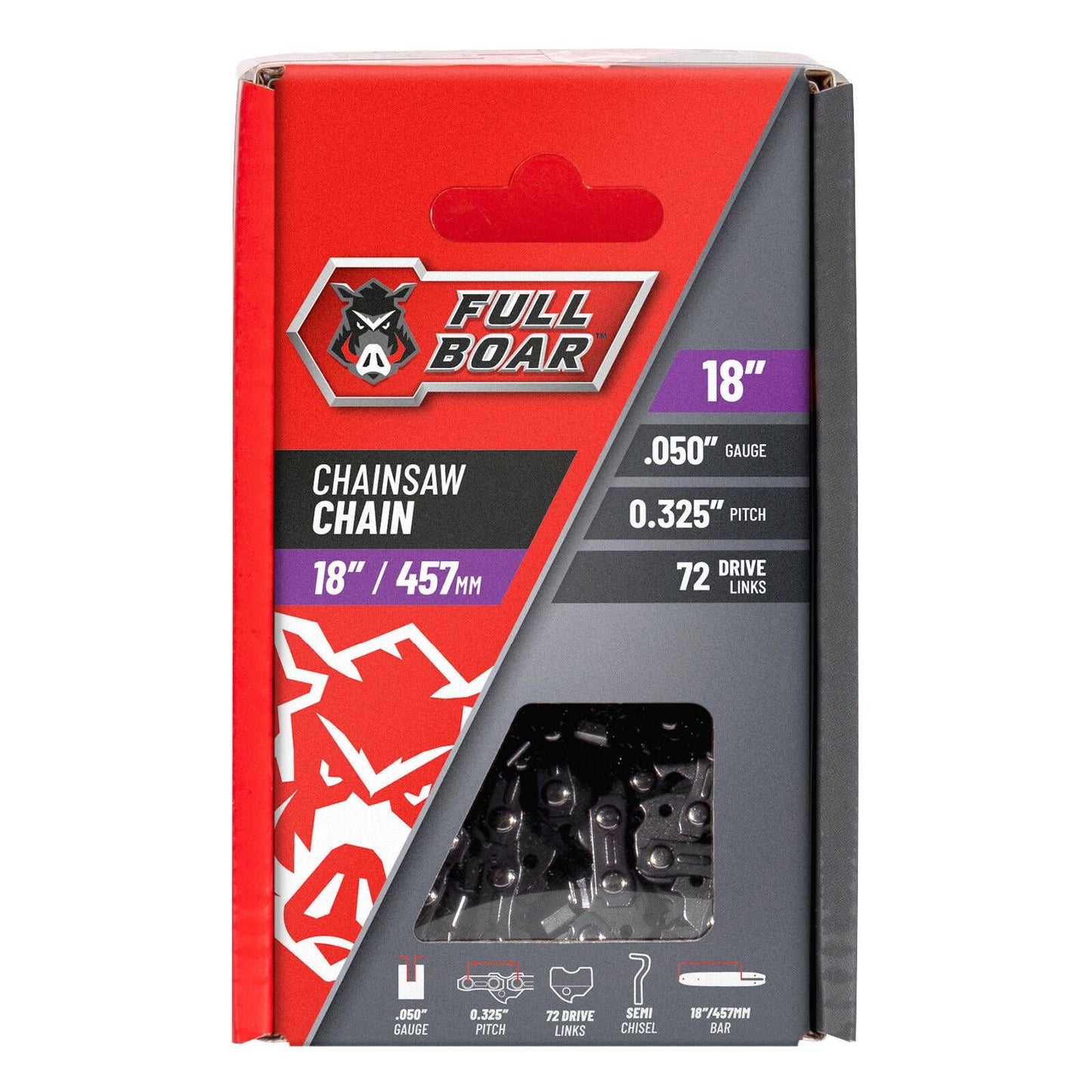 Full Boar Chainsaw Chain - 18" - 457mm - 72 Drive Links