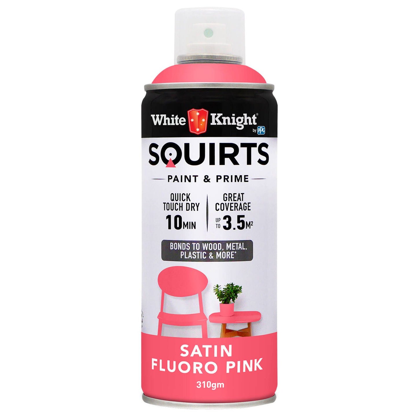 White Knight Squirts Fluro Pink Satin Spray Paint - 310g
