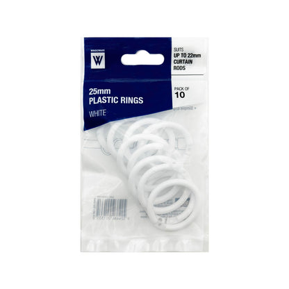 Windoware Curtain Rod Rings - 25mm - White - 10 Pack