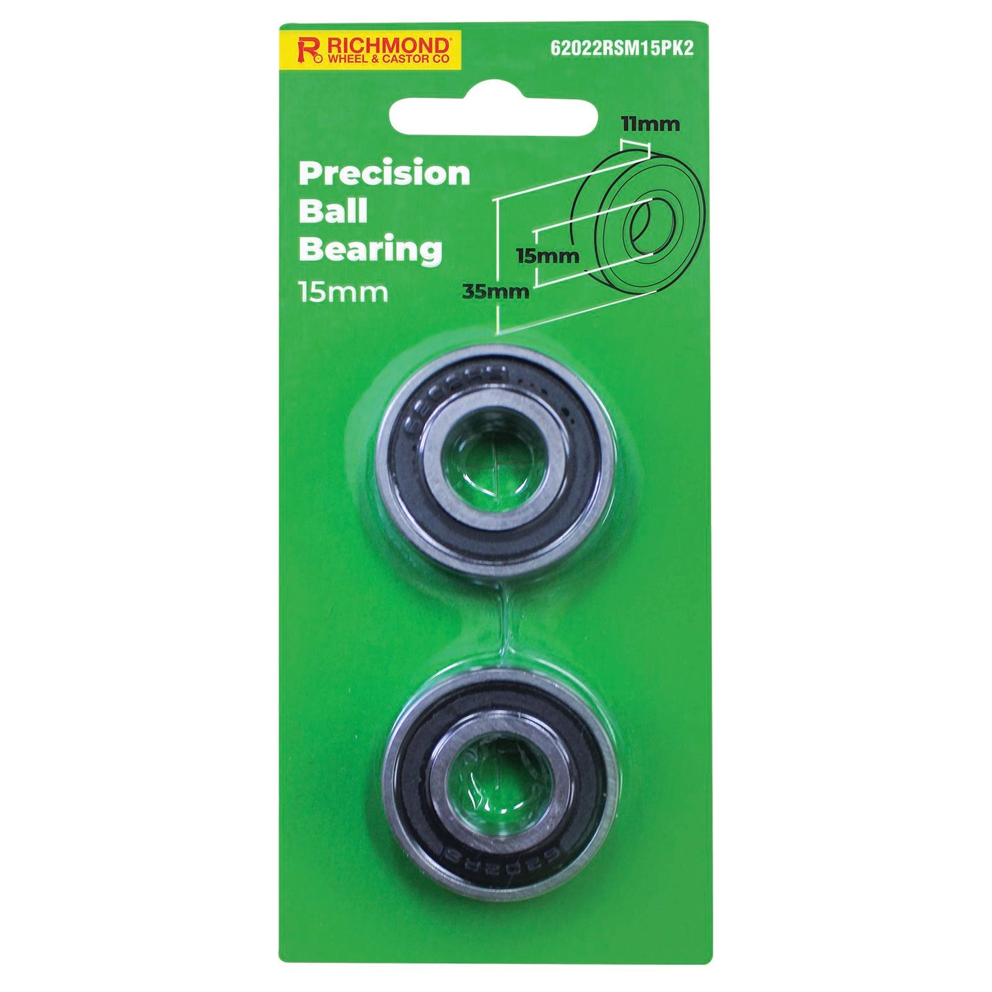Richmond Precision Bearing - 35 x 15 x 11mm - Rubber Sealed - 2 Pack