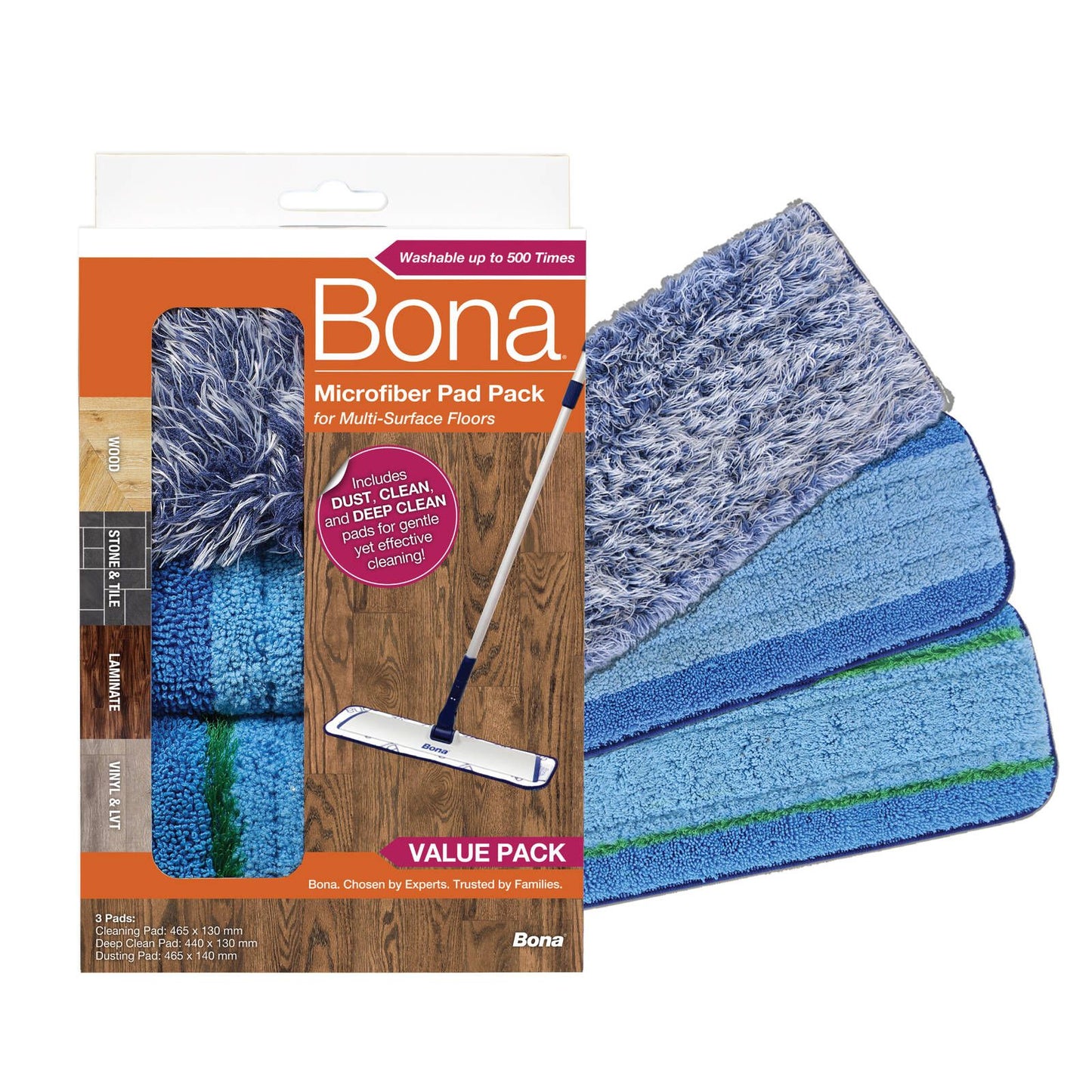 Bona Microfibre Pad Pack - 3 Piece - 142 x 21 x 68mm